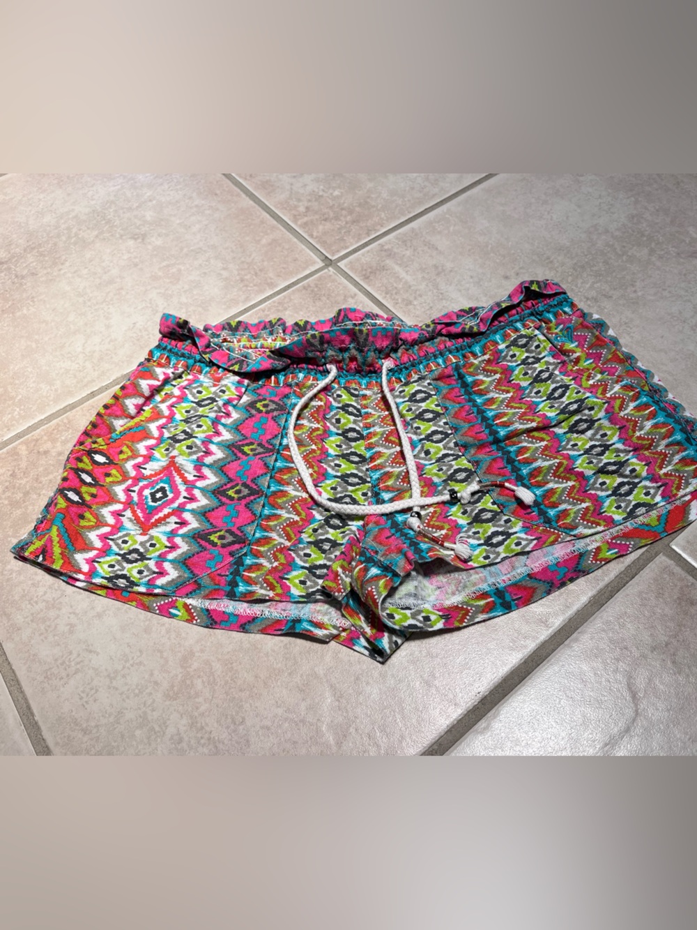 Roxy Neon Aztec Elastic Drawstring Shorts